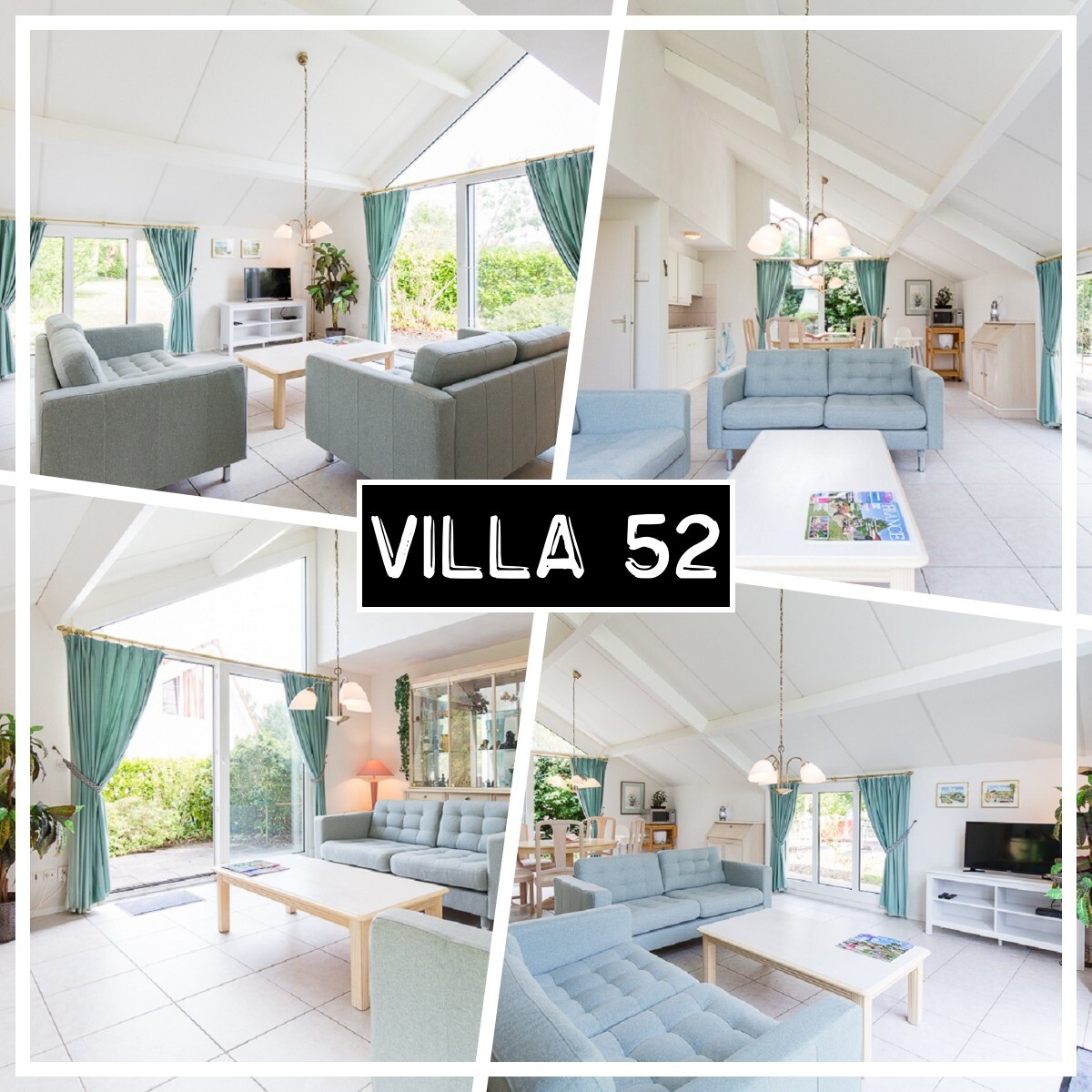 Collage kamer groene gordijnen